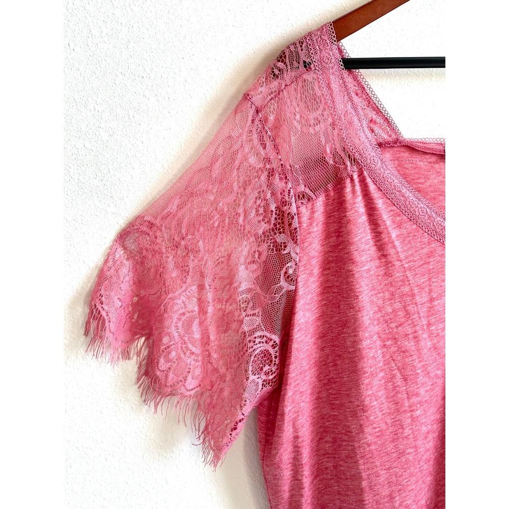 Pink Rose Women's 4XL Short‎ Sleeve V-Neck Fringe Lace Trim Jersey Top - Picture 6 of 10